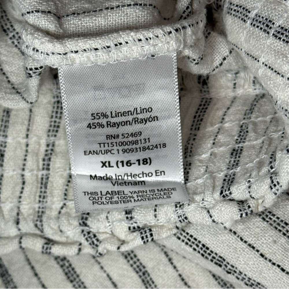 Time & Tru XL 16-18 Ivory Striped Pants Smocked Waist Linen Blend Wide Leg Beach - Picture 3 of 5